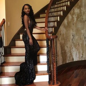 PROM DRESS!!! Black mesh glitter/sequin prom dress